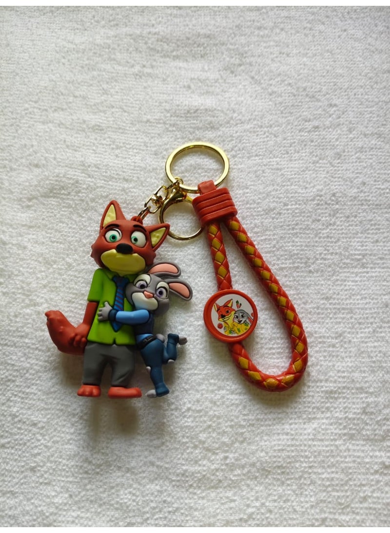 مفتاح سلسلة كرتون الثعلب والأرنب مع حزام سيليكون ناعم، شخصية لطيفة، قلادة حقيبة، حقيبة ظهر، مفاتيح هدية - Image 1